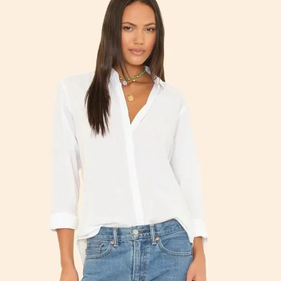 Xirena Beau Button Down Shirt XL White Cotton Poplin Oversized Relaxed Preppy